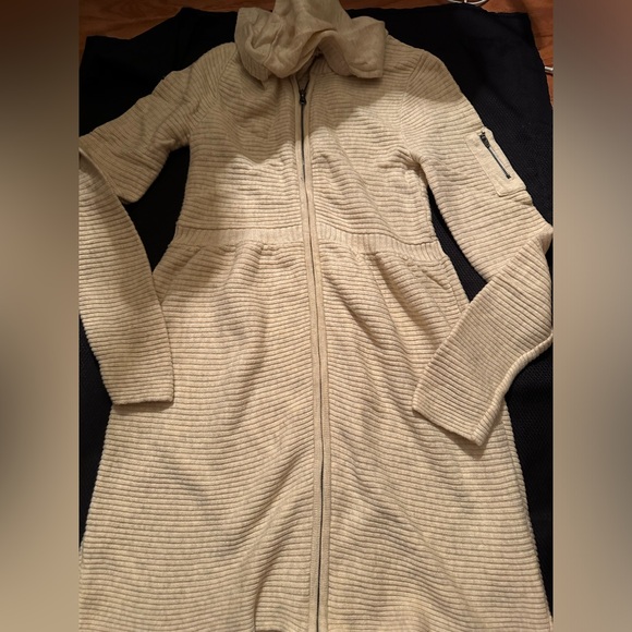 Athleta Whistler Sweater Hoodie Ribbed Coat,Cocoon Heather - Picture 4 of 4